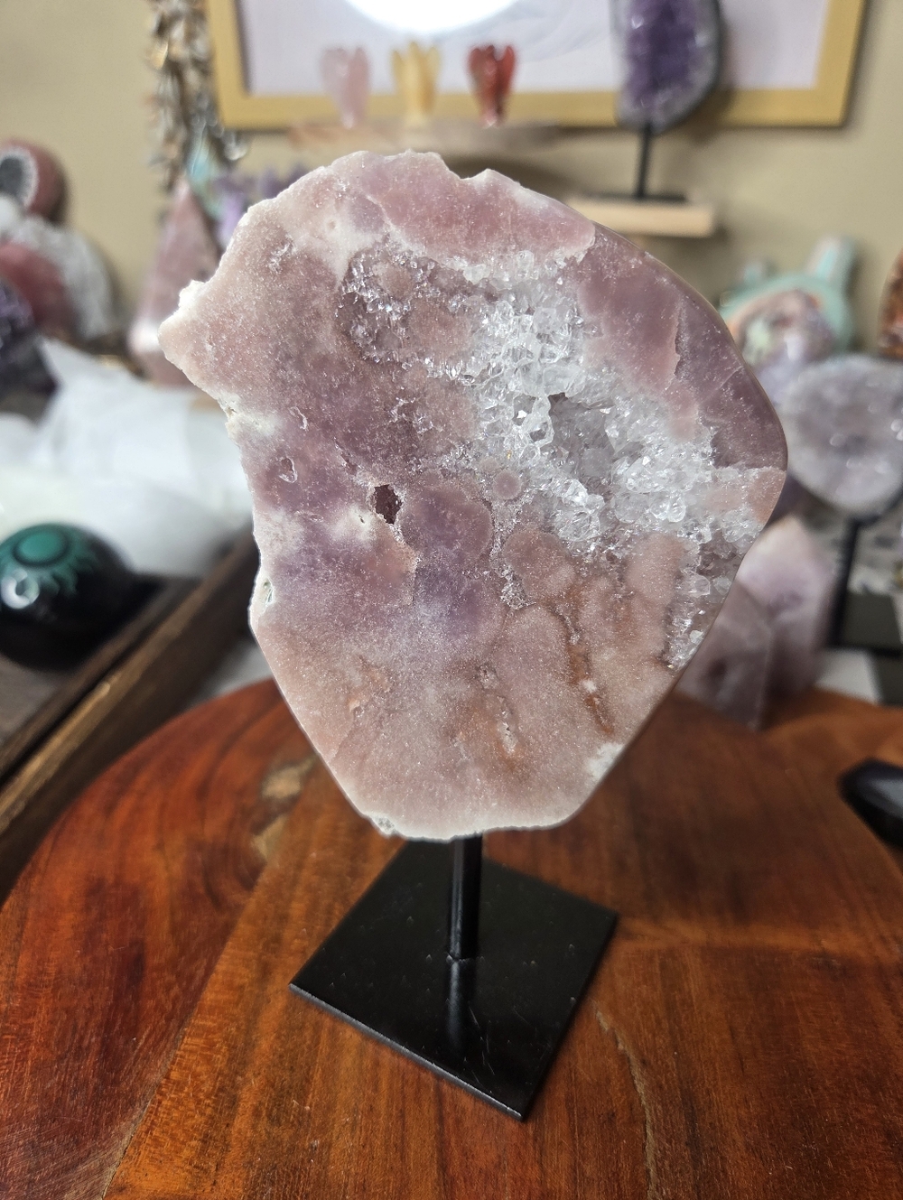 Pink Amethyst Freeform On Black Stand 5.8 In